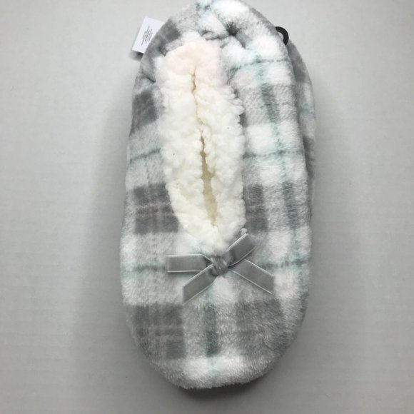 FB by Fuzzy Babba Women’s Plaid Slipper Socks Size 7-9.5 Gray/White New - Picture 4 of 4